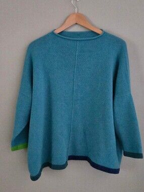 Miller's 100% Scottish Cashmere Handmade Aqua Boatneck Pullover Sweater 3XL